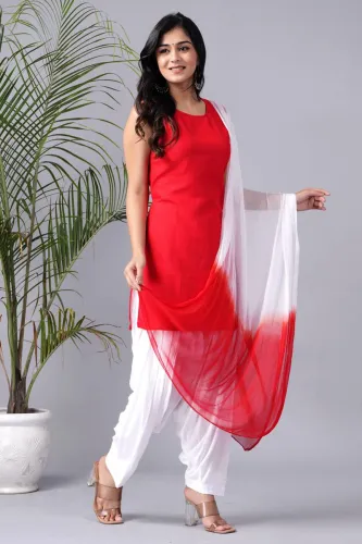 Image of Pravi Garments Solid Kurta, Patiala & Dupatta Set