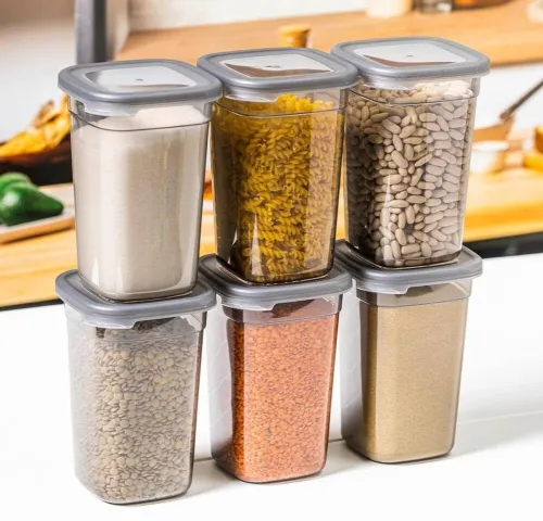 Image of prayati Plastic Grocery Container - 1200 ml (Pack of 6, Grey)