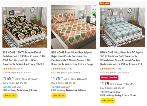 Image of Premium Bedsheet with Pillow Covers @ Start ₹155