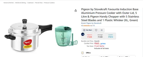 Image of Pigeon Pressure Cooker with Outer Lid, 5 Litre With Handy Chopper