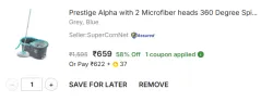 Prestige Alpha with 2 Microfiber heads 360 Degree Spinner Mop Set (Grey, Blue)