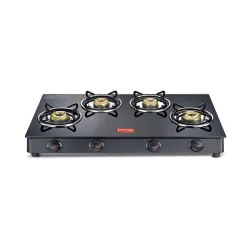 Prestige Magic 4 Burner Gas Stove- GTMC 04 L, Black Colour, Glass, Manual