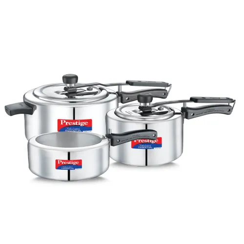 Image of Prestige Nakshatra Essential Svachh Stainless Steel Pressure Cooker Combi (5L+3L+2L) with 2 Lids