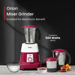 Prestige Orion 500 Watts Mixer Grinder with 3 Stainless Steel Jars