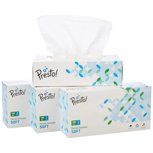 Image of Presto! 2 Ply Facial Tissue Pack Of 4(100 Pulls Per Box)