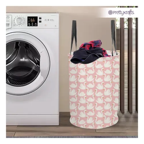 Image of PrettyKrafts 45L Cotton Duck Printed Foldable Laundry Bag with Handle