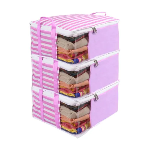 Image of PrettyKrafts Pink Saree Storage Bags – Pack of 3