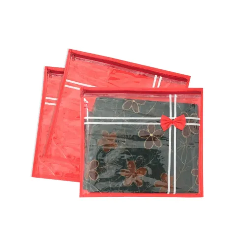 Image of PrettyKrafts Saree Storage Bags (Set of 3, Red)