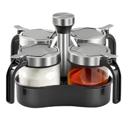 PRIME PICK Revolving Glass Condiment Set – 4 Pots