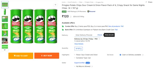 Image of Pringles Potato Chips Sour Cream Pack of 4