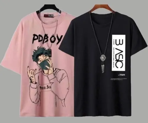 Image of Printed Men Black, Pink T-Shirt