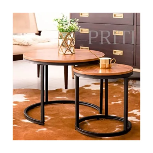 Image of Priti Coffee Table Set: Nesting Side Tables with Chipboard Tops Ideal for Living Room, Bedroom, Apartment, and More
