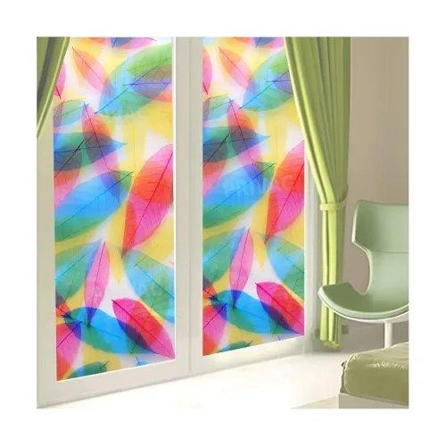 Image of PRIVAC™ Colorful Leaves Vinyl Self-Adhesive Window Film (12 × 25 in)