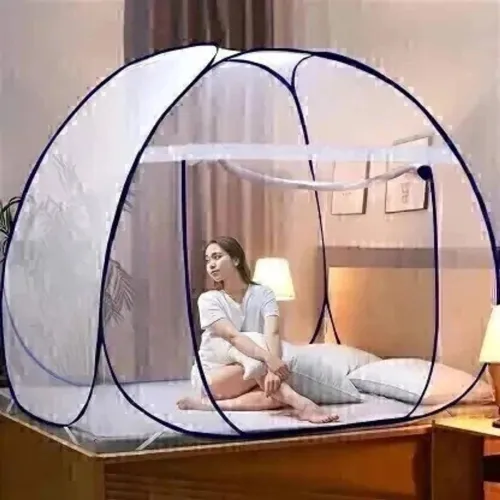 Image of Privine Polyester Adults Washable Polyester Double Bed Mosquito Net Blue Tent