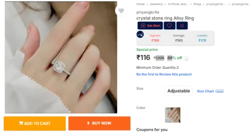 Image of priyangkrita crystal stone ring Alloy Ring