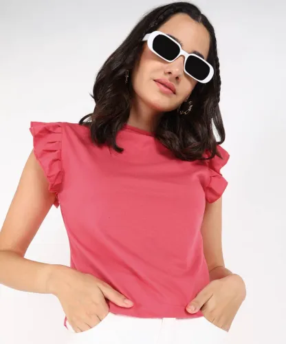 Image of PROVOGUE Casual Regular Sleeves Solid Women Red Top