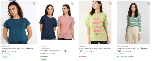 Image of PROVOGUE Women Cotton Blend T-Shirt @ Up to 85% Discount