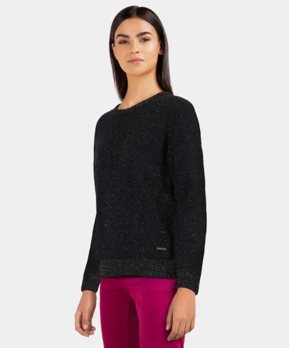 Image of PROVOGUE Women Embellished Round Neck Black Sweater