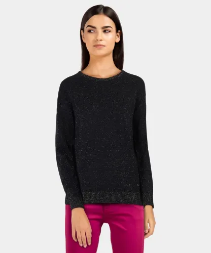 Image of PROVOGUE Women Embellished Round Neck Black Sweater