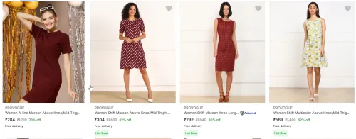 Image of PROVOGUE Women Maroon Knee Length Dress @ Up to 80-90% Discount