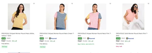 Image of PROVOGUE Women Round Neck T-Shirt @ Up to 80% Discount