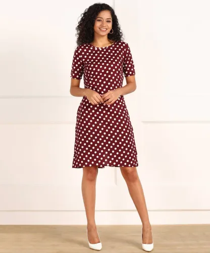 Image of PROVOGUE Women Shift Maroon Above Knee/Mid Thigh Length Dress
