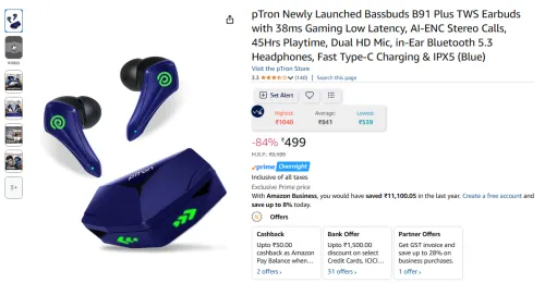 Image of pTron Bassbuds B91 Plus TWS Earbuds