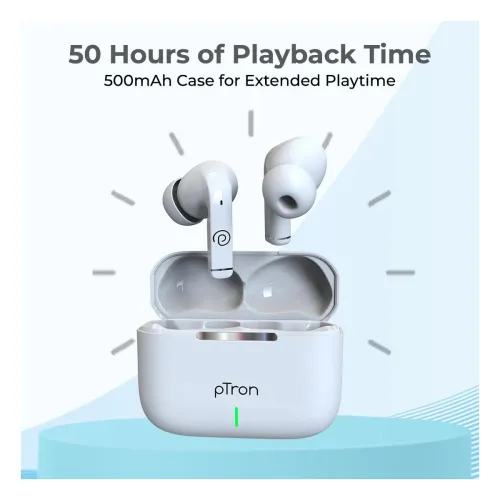 Image of pTron Basspods P251+ In-Ear TWS Earbuds with 50H Playtime, 12mm Drivers, TruTalk AI-ENC Calls, HD Mic .