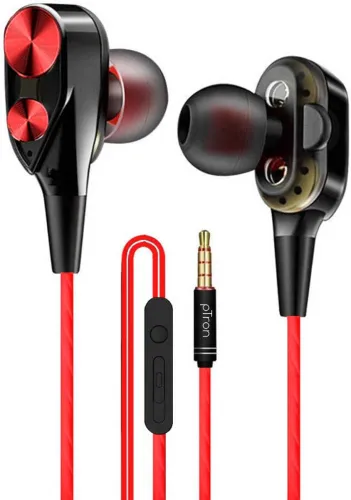 Image of PTron Boom Duo Dual Driver Wired Earphones (Red/Black) 