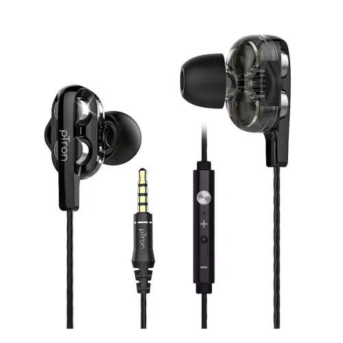 Image of pTron Boom Ultima V2 Dual Driver, in Ear Gaming Wired Earphones with Mic, Volume Control, Passive Noise Cancelling Boom