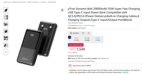 Image of pTron Dynamo Bolt 20000mAh 35W Super Fast Charging