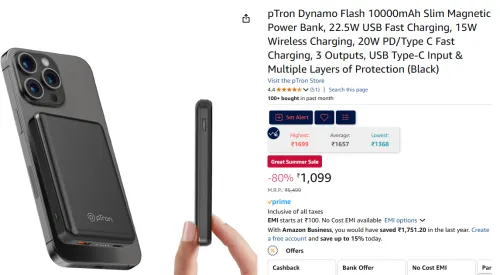 Image of pTron Dynamo Flash 10000mAh Slim Magnetic Power Bank