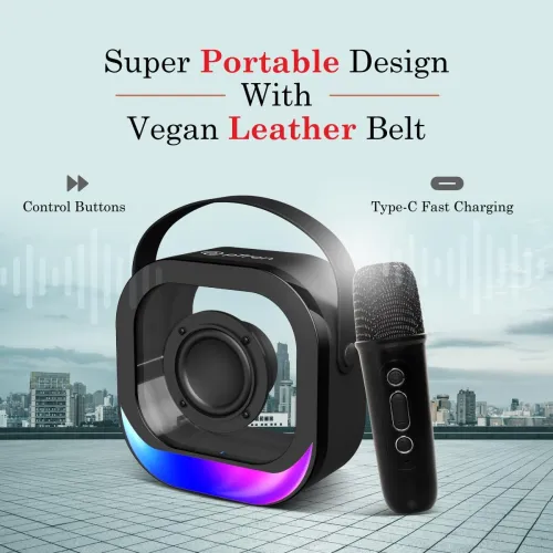 Image of pTron Fusion Moment Mini Bluetooth Speaker with Mini Wireless Karaoke Mic, RGB Lights