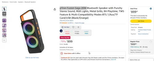Image of pTron Fusion Saga 20W Bluetooth Speaker with Punchy Stereo Sound
