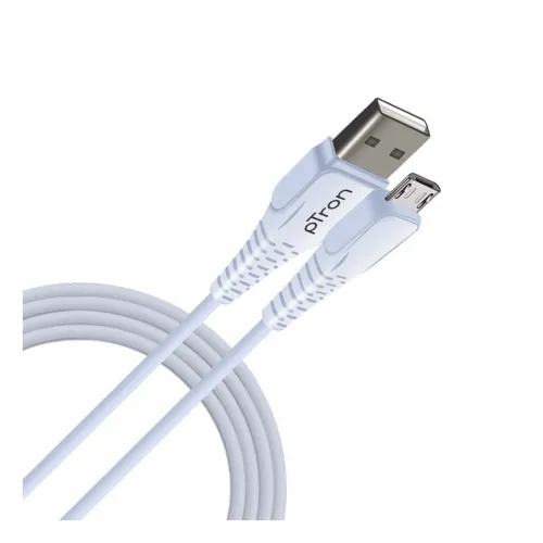 Image of pTron USB-A to Micro USB 2.4A Fast Charging Cable compatible, Solero M241 Tangle-free USB Cable (Round, 1M, White)