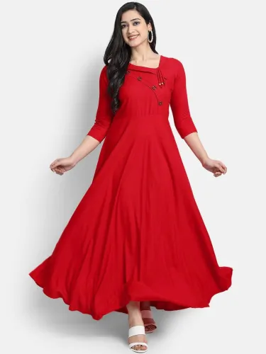 Image of Puebell Women Solid Viscose Rayon Flared Kurta