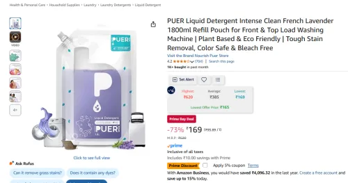 Image of PUER Liquid Detergent Intense Lavender 1800ml Refill Pouch