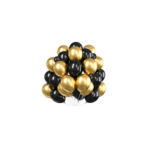Image of PulGos 50pcs for Birthday Decoration Items,Metallic Chrome Balloons for Decorations(Black & Golden)