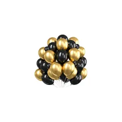 PulGos 50pcs for Birthday Decoration Items,Metallic Chrome Balloons for Decorations(Black & Golden)