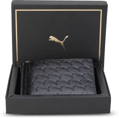 Image of PUMA  Men Black Genuine Leather Wallet  (4 Card Slots)