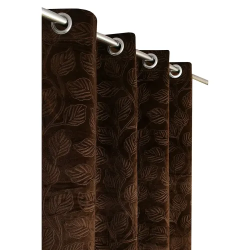 Image of Purav Light Leaf Velvet Room Darkening Window Curtain 5 ft Coffee So1