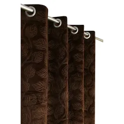 Purav Light Leaf Velvet Room Darkening Window Curtain 5 ft Coffee So1