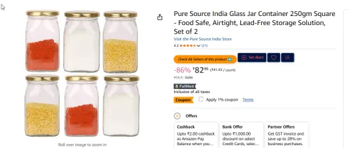 Image of Pure Source India Glass Jar Container 250gm*2
