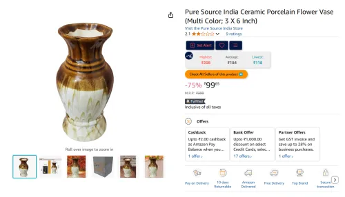 Image of Pure Source India Ceramic Porcelain Flower Vase