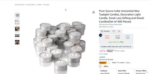 Image of Pure Source India Unscented Wax Tealight Candles (Set of 400 Pieces)