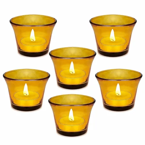 Image of Pure Source India Yellow Glass Votive Tealight Candle Holders - Set of 6