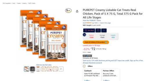 Image of PUREPET Creamy Lickable Cat Treats 5*75g