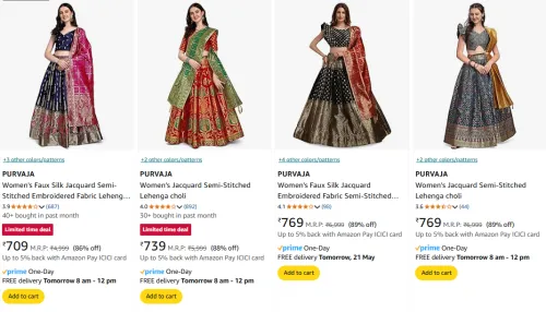 Image of PURVAJA Lehenga Choli at minimum 85% Discount