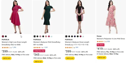 Image of PURVAJA Women’s Bodycon Knee Length Dress at Minimum 80% Discount