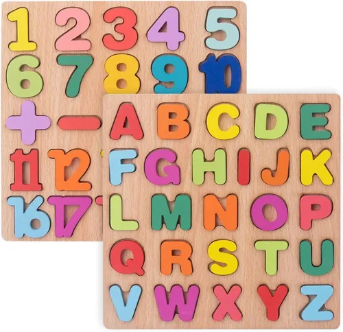Image of Zarqito wooden puzzle for kids Number and Alphabet combo 2 pack (2 Pieces)